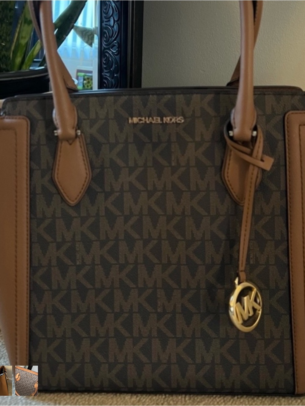 Michael Kors Brown Leather Crossbody Tote with Gold Hardware - Picture 4 of 4